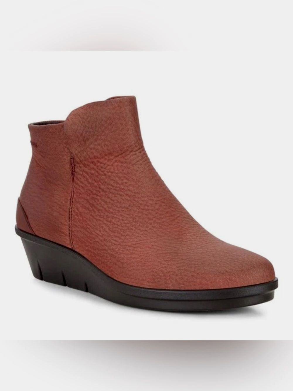 ECCO Skyler Brandy Brown Pebbled Nubuck Leather Wedge Ankle Booties Size 39 US 8